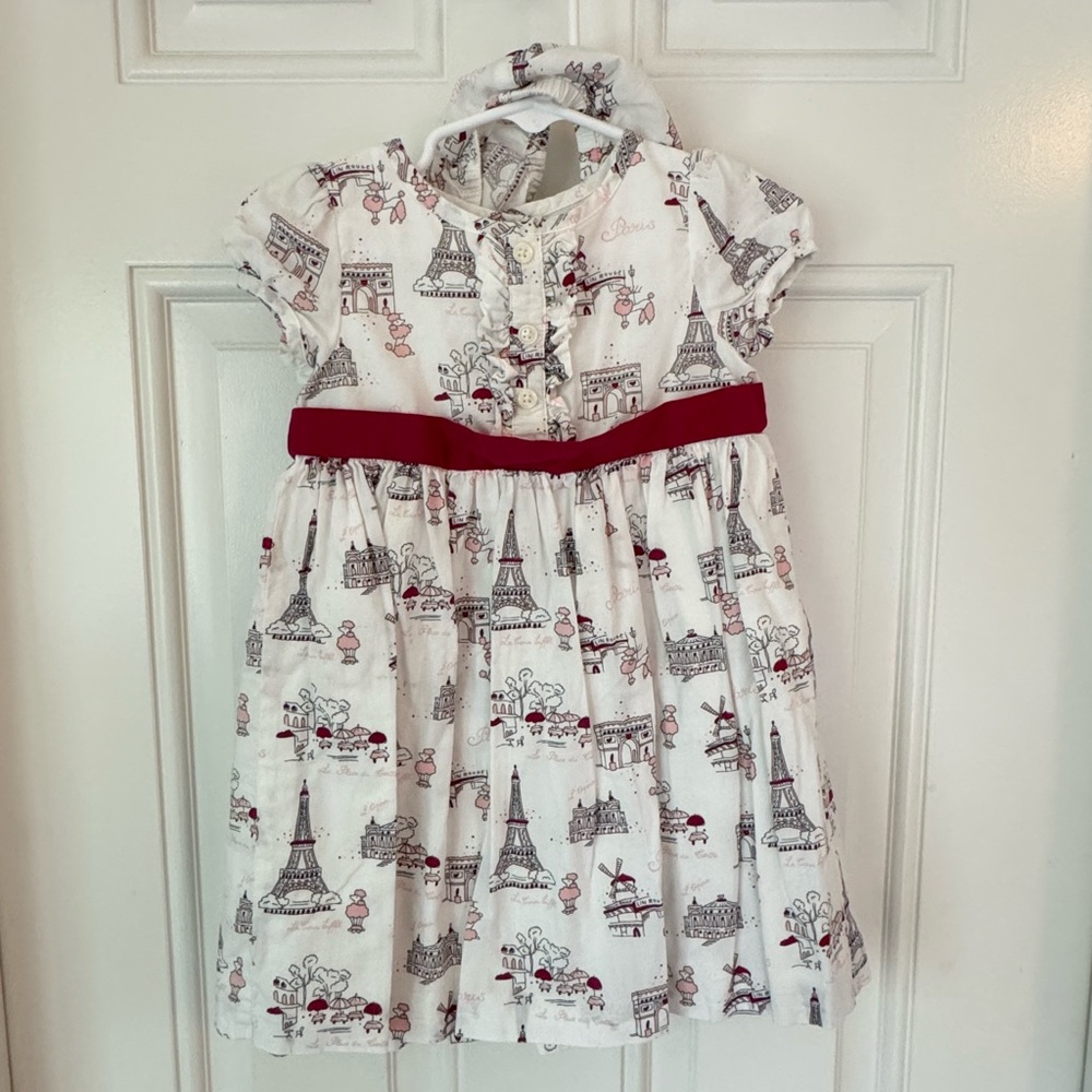 Janie and Jack Eiffel Tower Print Dress in White and Red